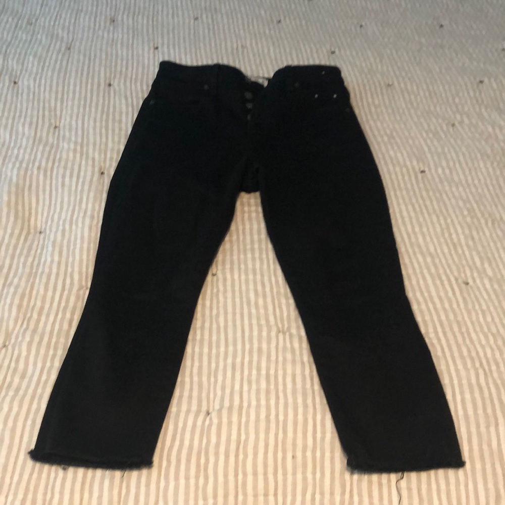 Abercrombie and fitch.  Super skinny high rise black jeans.  Curve love.